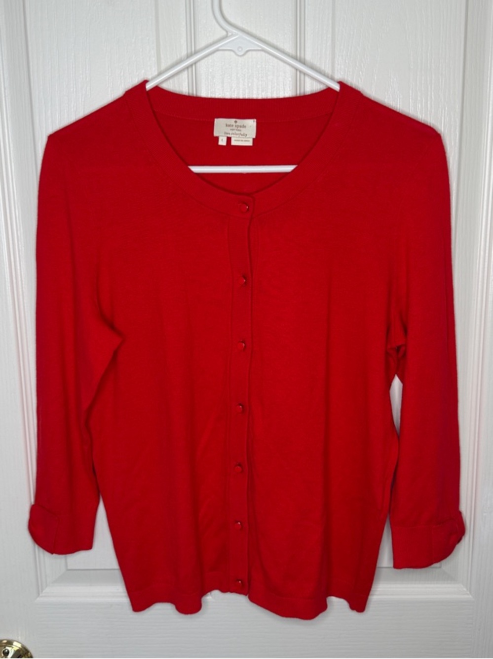 kate spade Red Button-Front Crewneck Cardigan